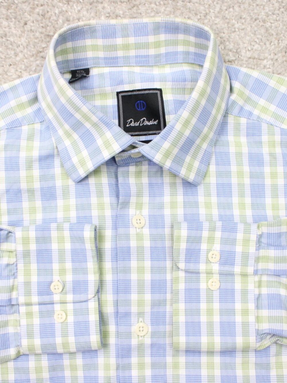 David Donahue Shirt Mens 16 1/2, 32/33 Blue/Yellow Trim Fit Cotton Long Sleeve